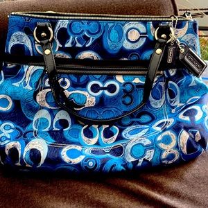 Blue canvas coach shoulder bag